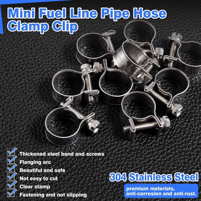 LEONTOOL 10pcs Stainless Steel Mini Fuel Line Pipe Hose Clamp Clip 13-15mm Fuel Injection Line Style Hose Clamp Adjustable Pipe Hose Clip Tube Clamps For Diesel Petrol Pipe (1/2" - 9/16"Dia) - Image 2